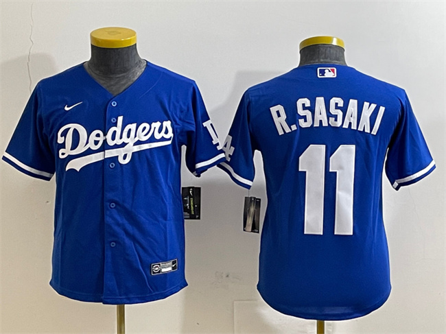 Youth Los Angeles Dodgers #11 Roki Sasaki Royal Cool Base Stitched Baseball Jersey Youth Los Angeles Dodgers #11 Roki Sasaki Royal Cool Base Stitched Baseball Jersey